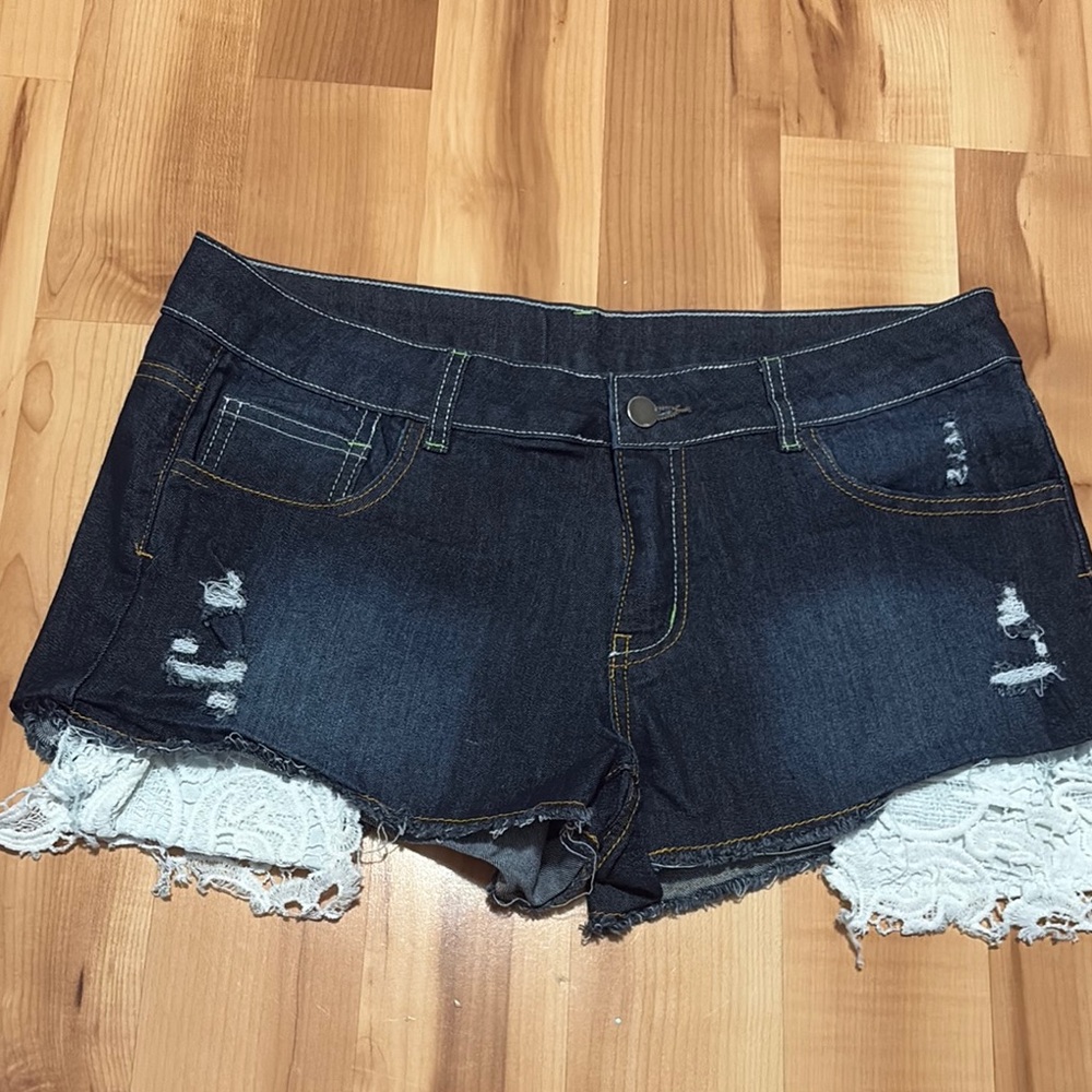 Women's Denim Shorts with Lace Trim